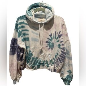 LUCKY BRAND Multicolor Tie-Dye Hooded Cropped Sweatshirt